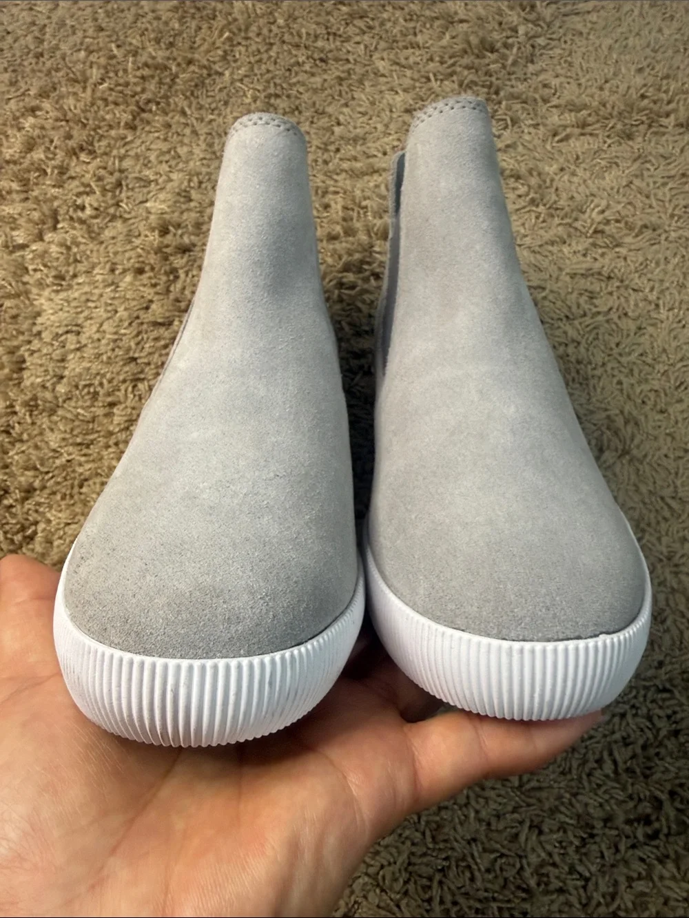NWT Sorel Women Gray Out N About Suede Waterproof Slip-On Wedge Booties Size 5.5